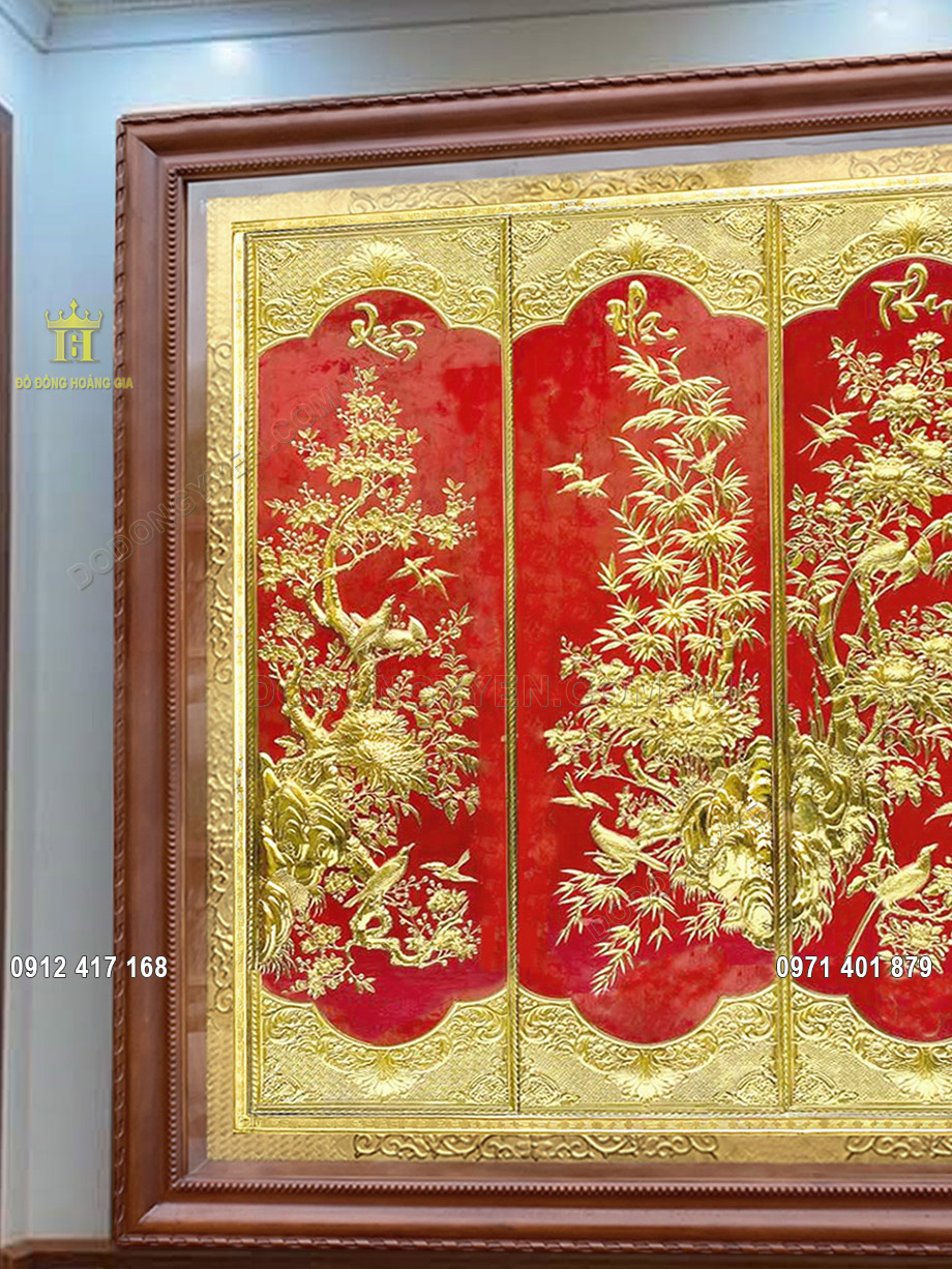 tranh tứ qu&yacute; mạ v&agrave;ng
